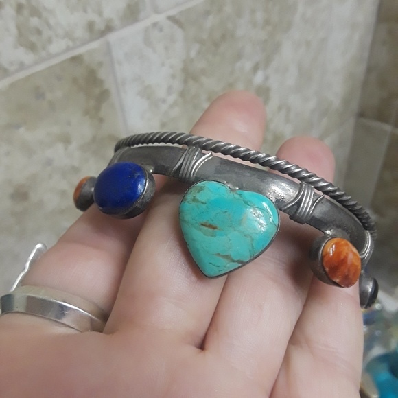 🚫SOLD🚫Vtg Sterling Multi Stone Cuff - Picture 2 of 7